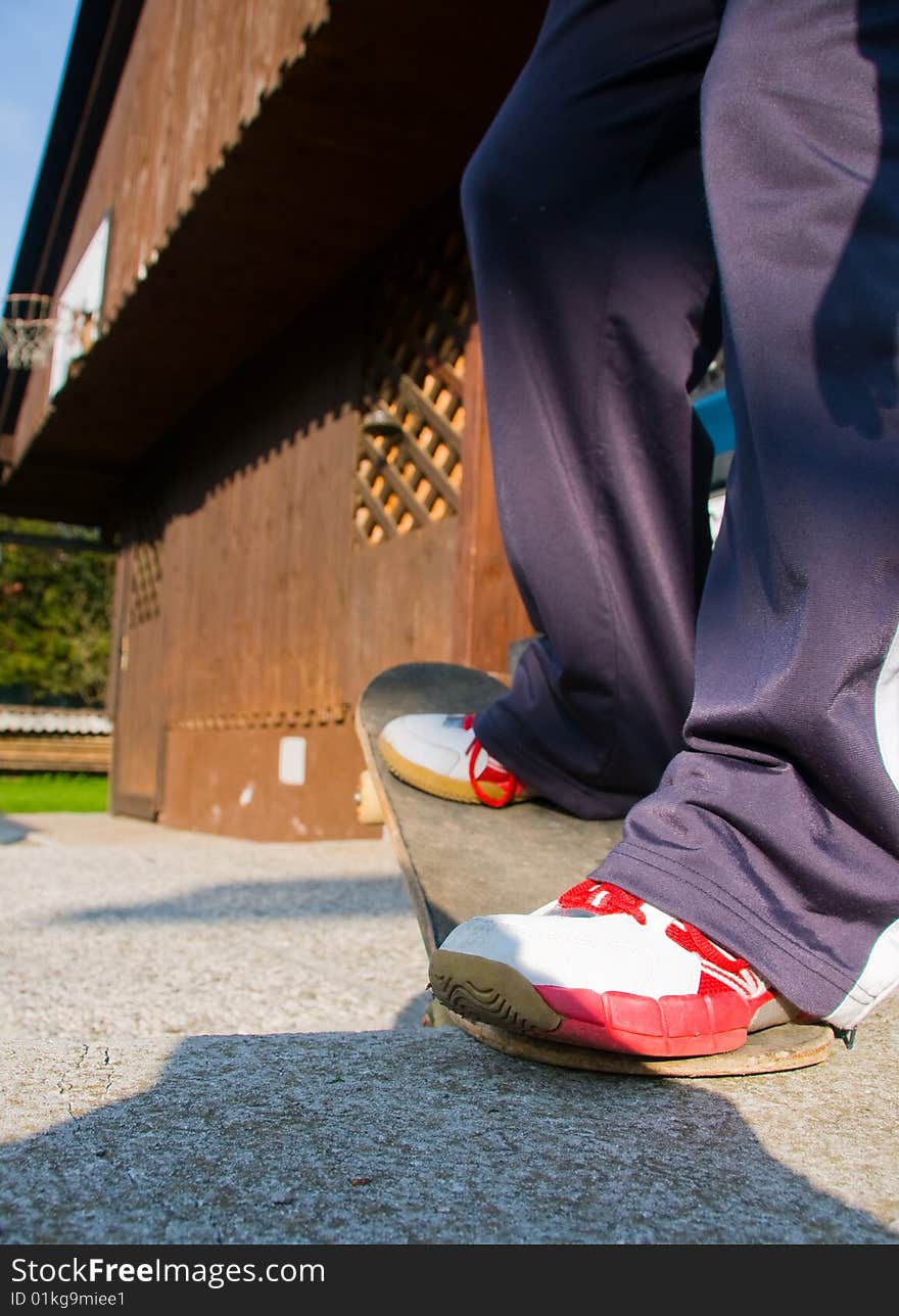 Teenager skateboarding