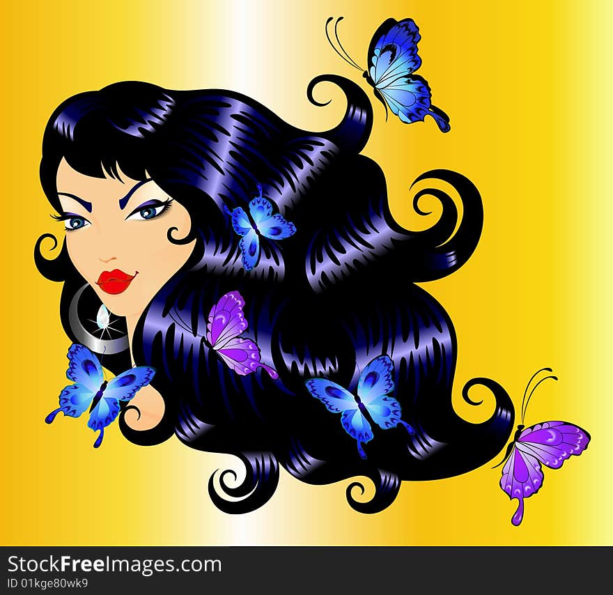 Portrait of the beautiful girl with butterflies for design