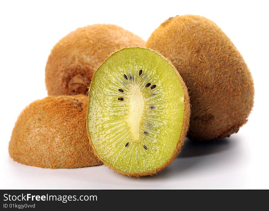 Sliced kiwi on white background