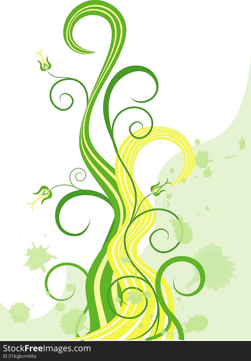 Vector floral background, green flowers and leaves