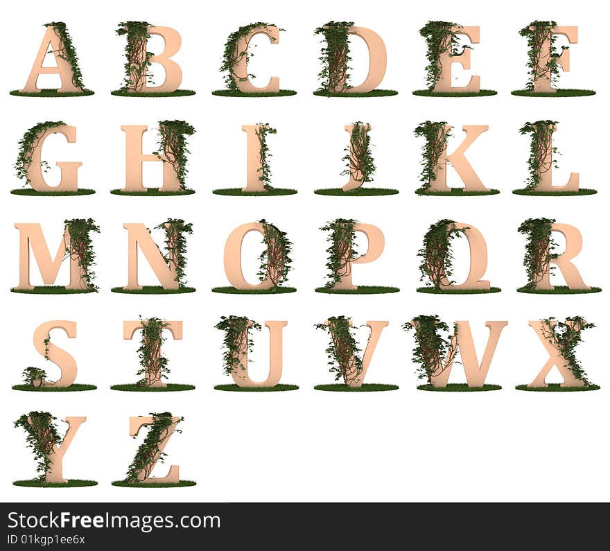 The letters twined ivy stay on a grass. The letters twined ivy stay on a grass