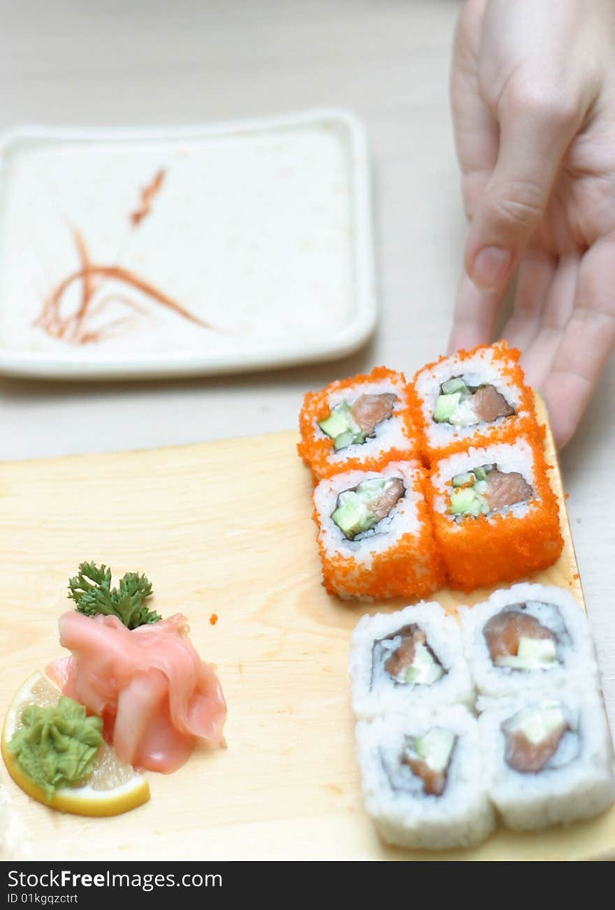 Hand cast rolls on a wooden tray. Hand cast rolls on a wooden tray