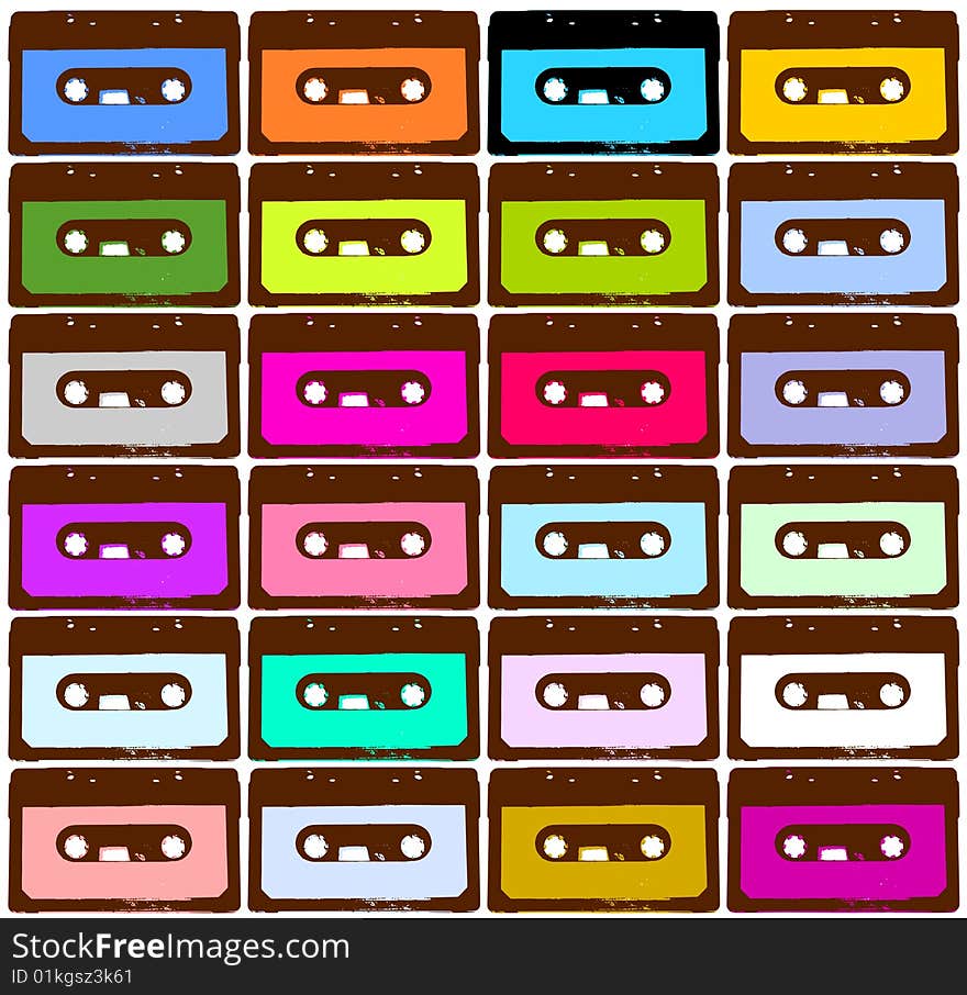 An illustration of colored audio tapes. An illustration of colored audio tapes