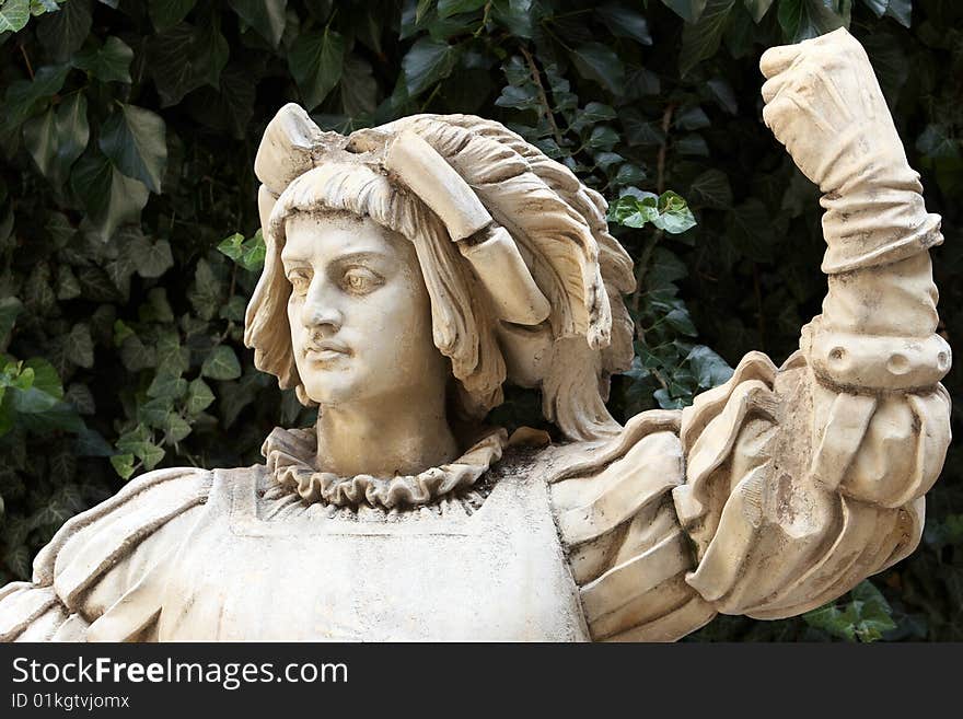 Old soldier sculpture with hat in european palace