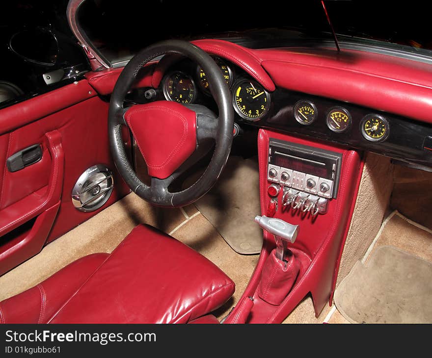 Vintage inside of a red car