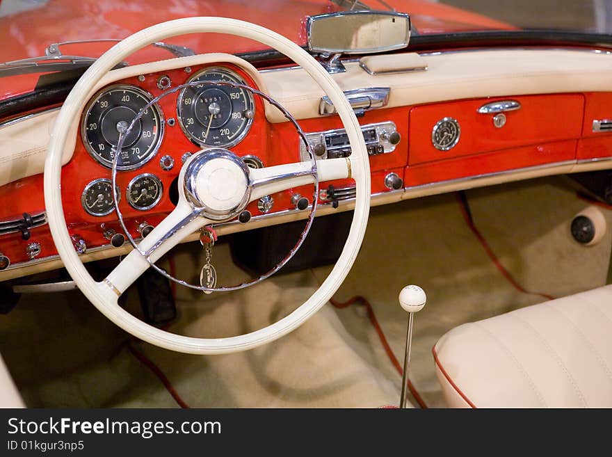 Vintage inside of a red car. Vintage inside of a red car