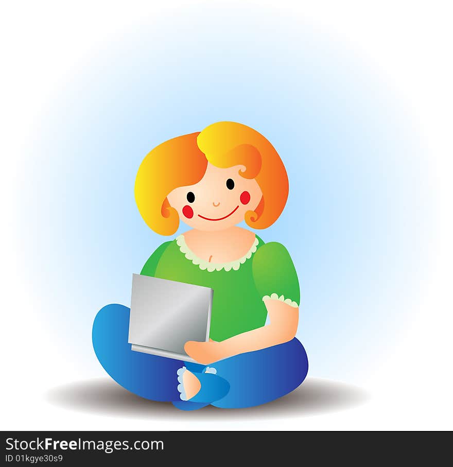 Woman with laptop. Vector illustration. Woman with laptop. Vector illustration.