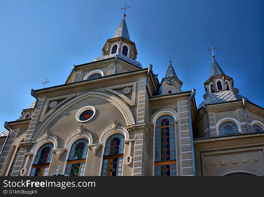 Church On A Blue Sky Background. HDR.