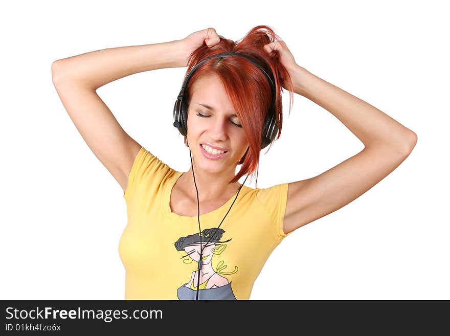 Fummy colorful girl listening music. Fummy colorful girl listening music