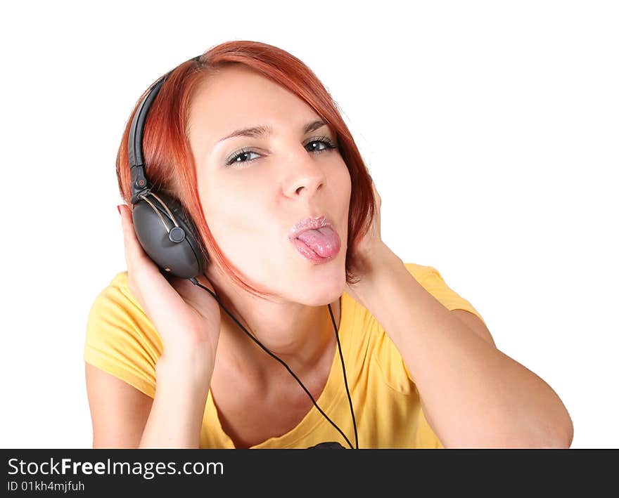 Funny colorful girl listening music. Funny colorful girl listening music