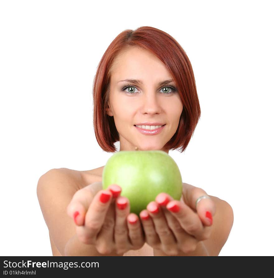 Healthy young girl with fresh green apple. Healthy young girl with fresh green apple