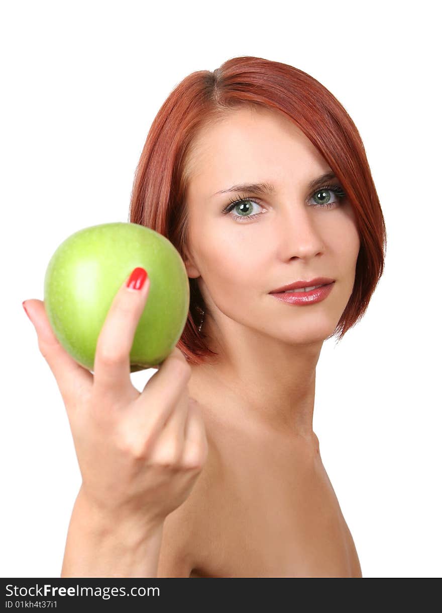 Healthy young girl with fresh green apple. Healthy young girl with fresh green apple