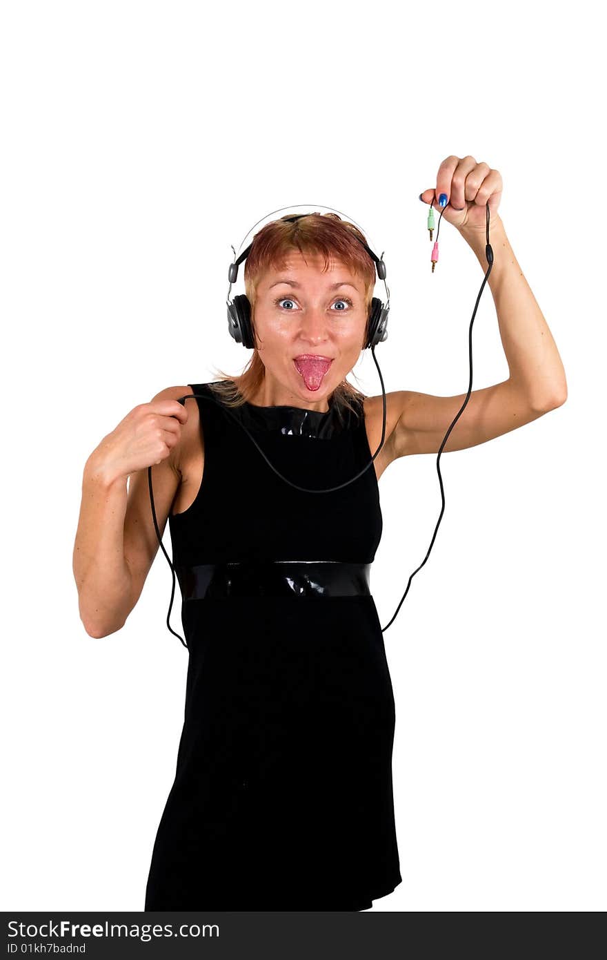 Fashion girl with headphones on white background