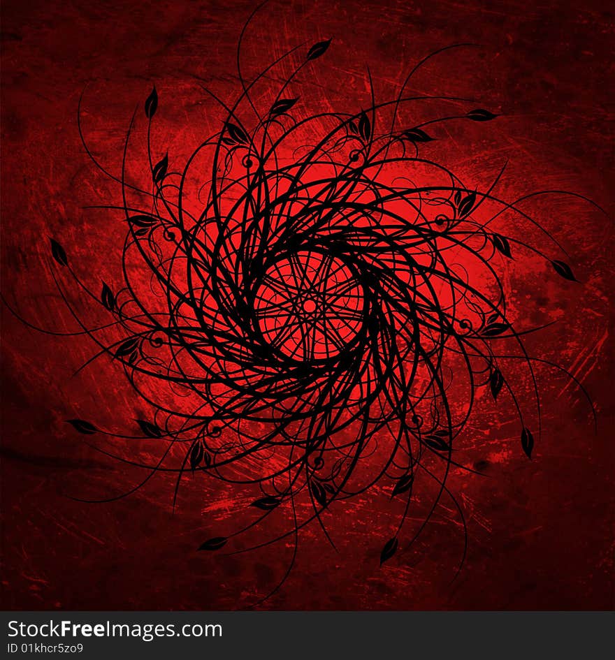 Twisted floral illustration on red background. Twisted floral illustration on red background.