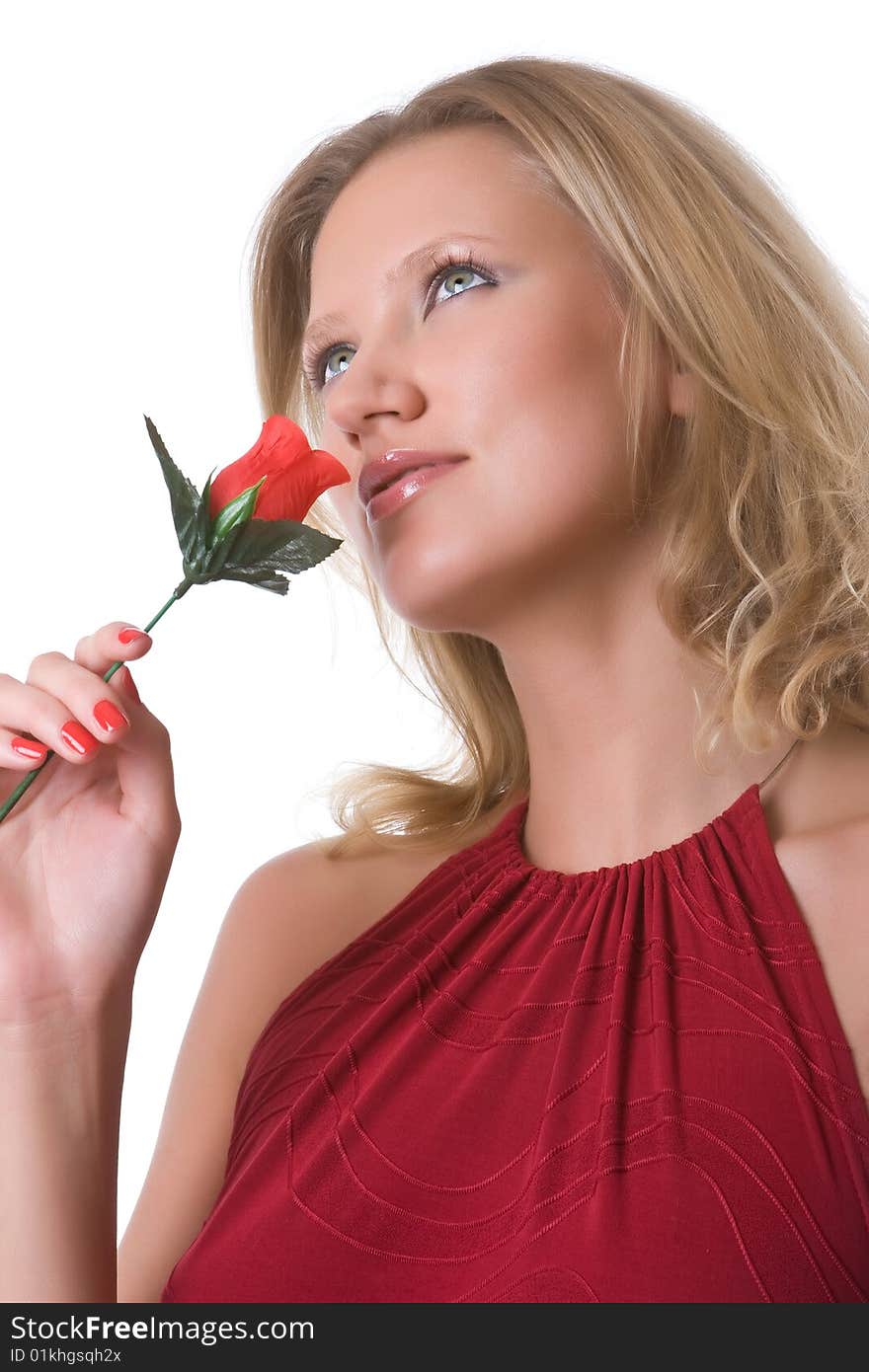 Beautiful girl with a flower isolated on a white background. Beautiful girl with a flower isolated on a white background