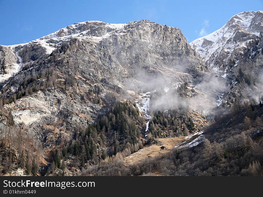 Lonley hut in the swiss alps. Lonley hut in the swiss alps