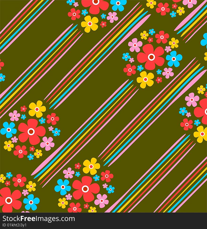 Abstract floral pattern with strips on a green background. Abstract floral pattern with strips on a green background.