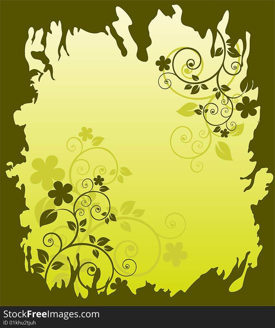 Green floral pattern with flowers on a light background. Green floral pattern with flowers on a light background.