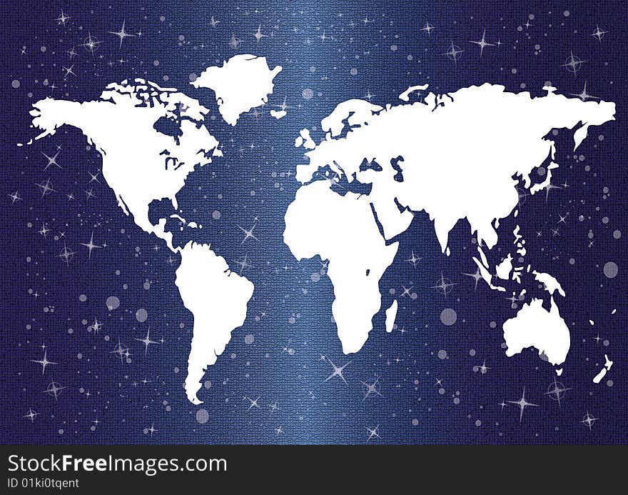 World map in blue backgroundwith stars