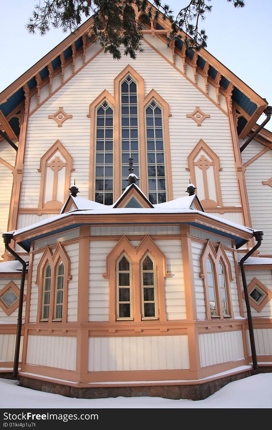 Beautiful wooden church in the town Kajaani, Finland