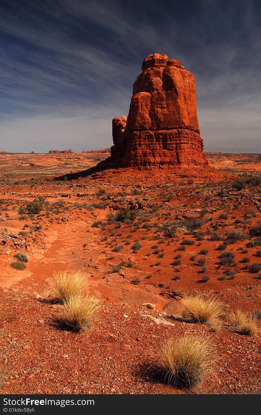 Towering rock in this vastness of high desert. Towering rock in this vastness of high desert