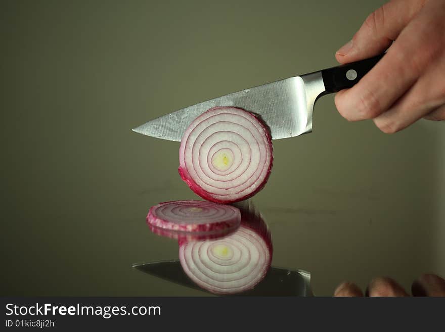 Onion cut with knife