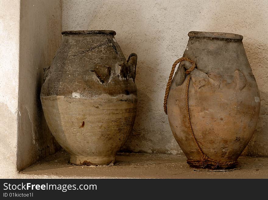 Two pots in a museum