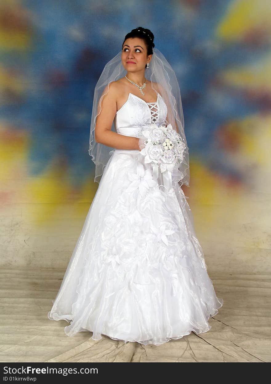 Pretty bride in wedding dress