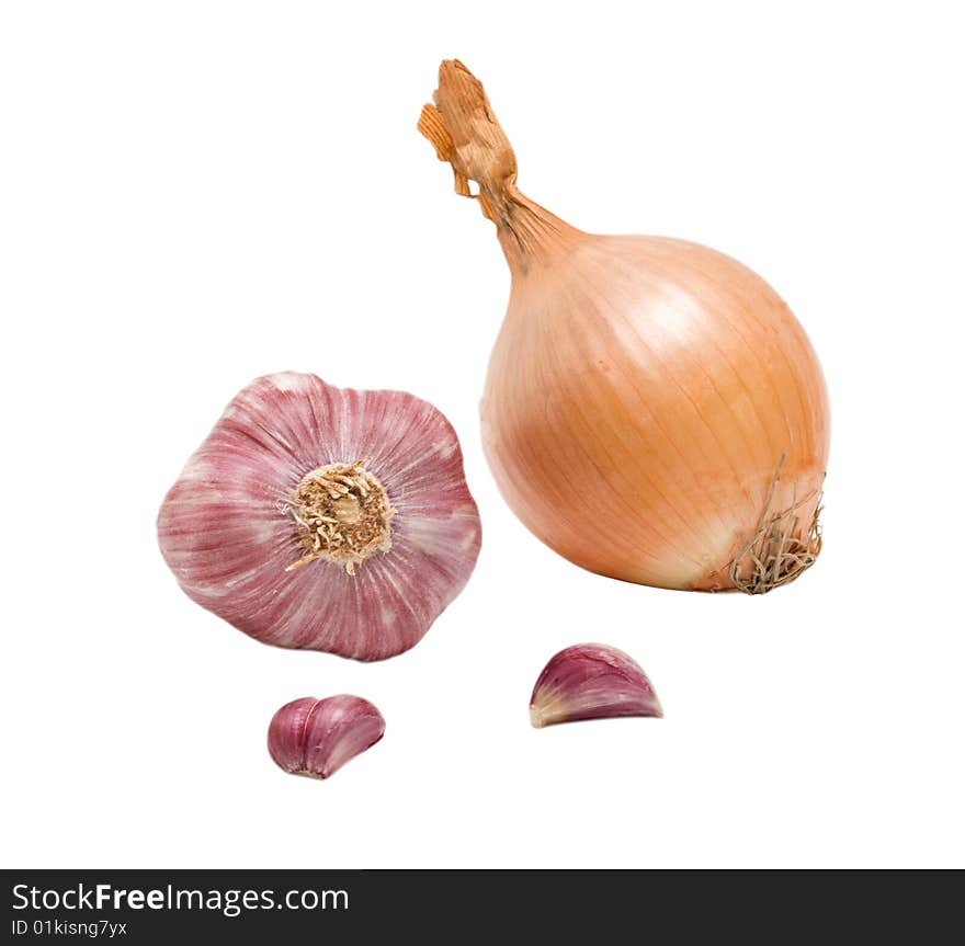 Onion, garlic bulb and cloves