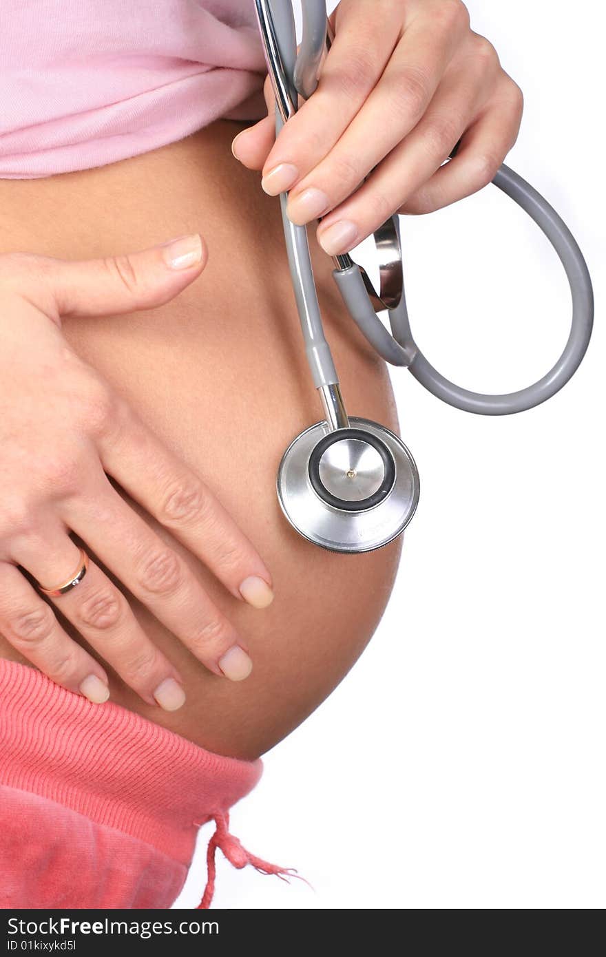 Pregnant woman isolated on a white background