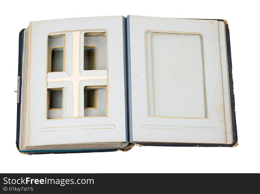 Old photo-album with empty frames, clipping path