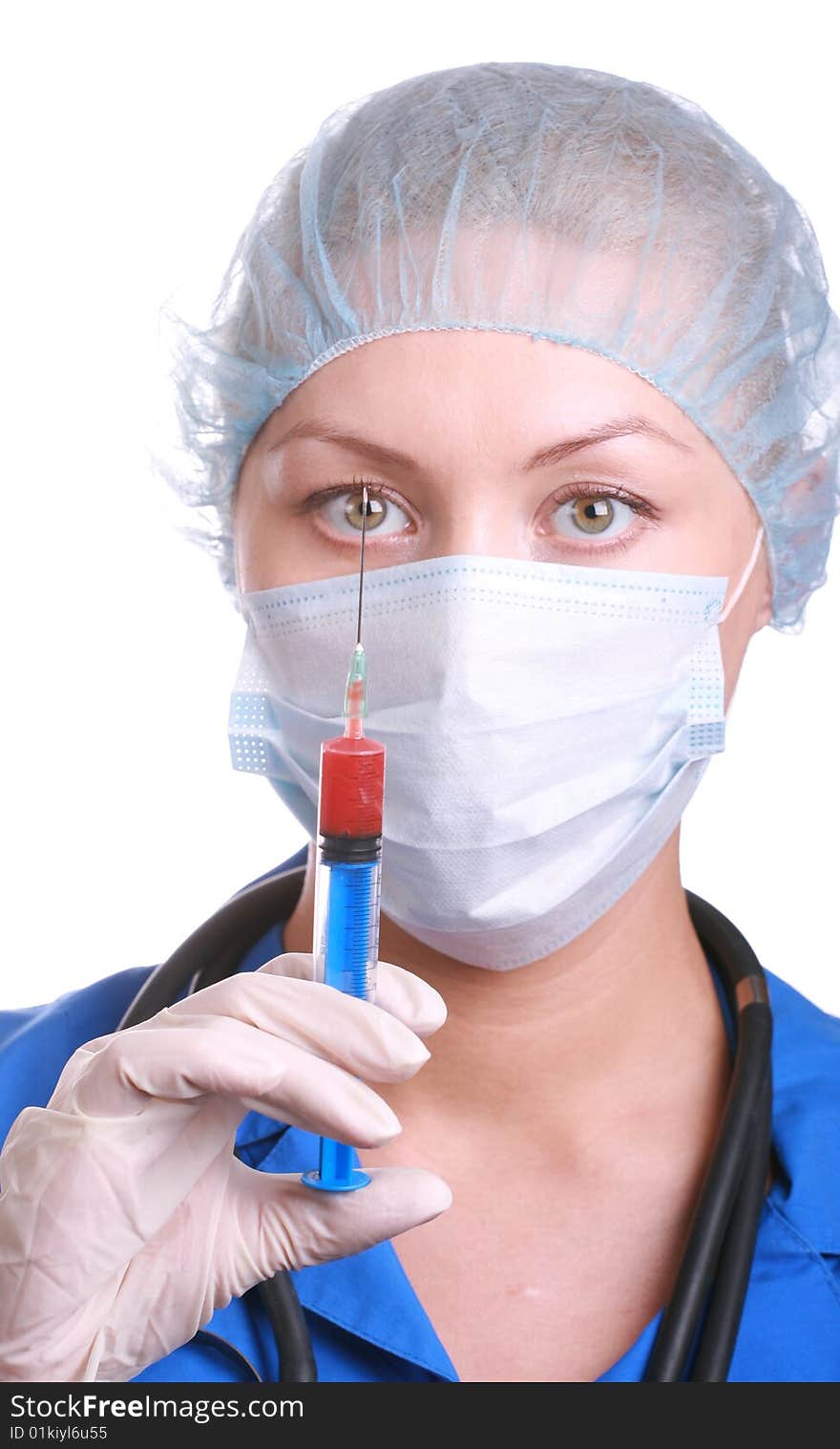 Doctor with a syringe, isolated on a white background. Doctor with a syringe, isolated on a white background