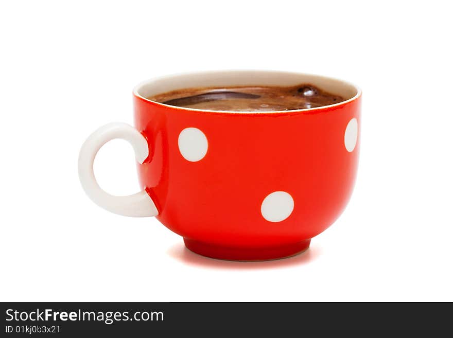 Red mug from coffee on a white background