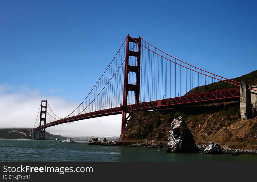 Panorama of the Golden Gate, taken from the Coast Guard Side, looking towardsthe Presidio. Panorama of the Golden Gate, taken from the Coast Guard Side, looking towardsthe Presidio.