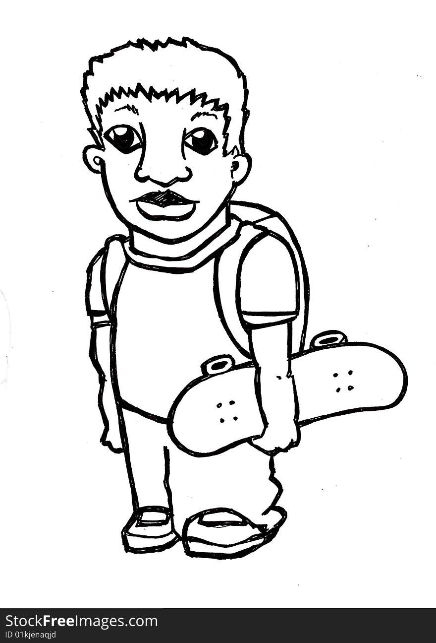 Cool kid school kid illustration with skateboard. Cool kid school kid illustration with skateboard