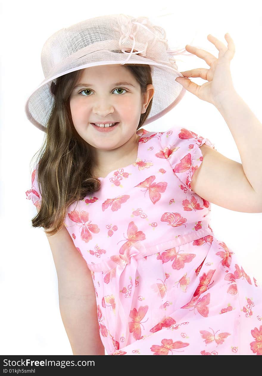 Girl on pink hat and pink dress