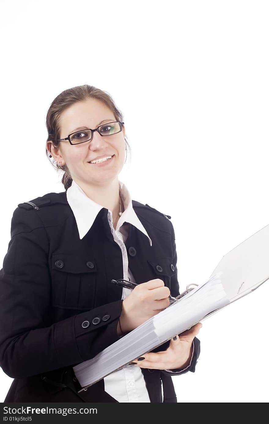 A young business woman with a file and