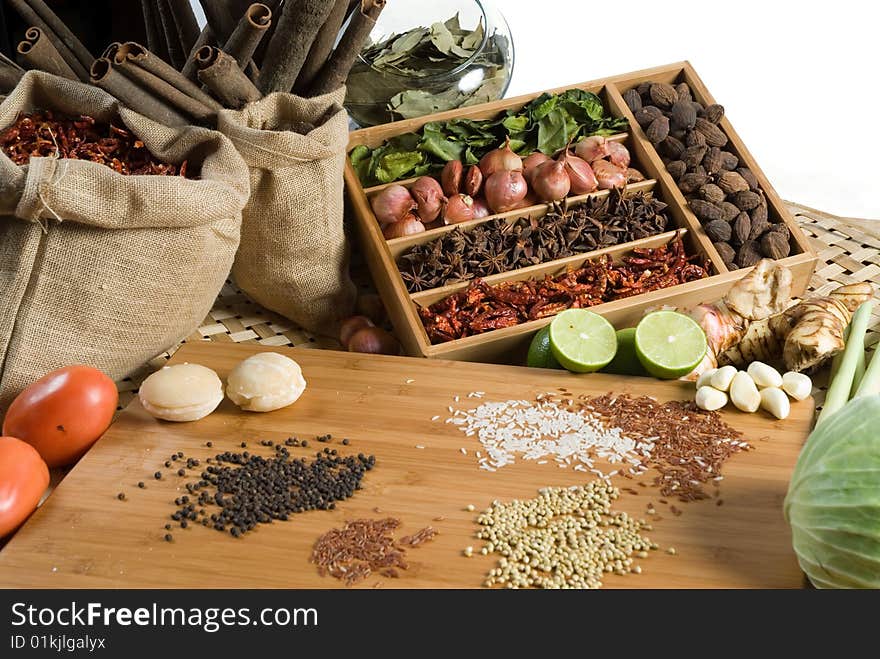 Arrangement of fresh herbs and spices