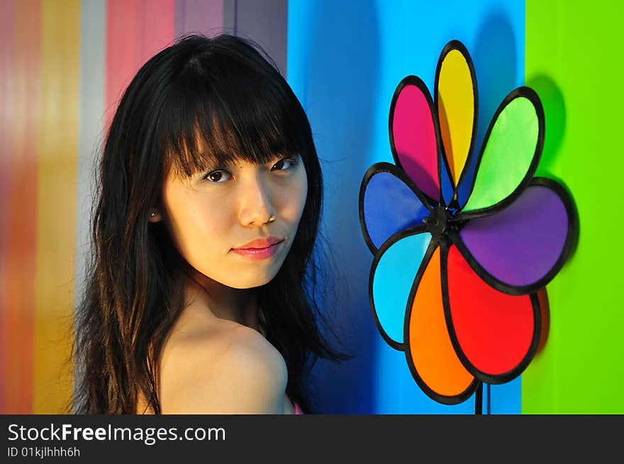 Different poses of female portraits. A colourful world.