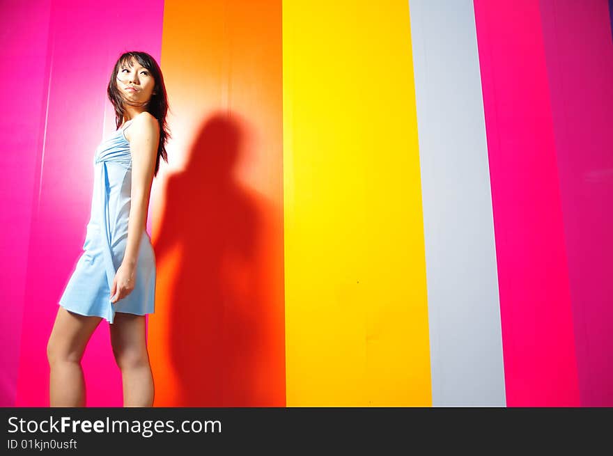 Different poses of female portraits. A colourful world.