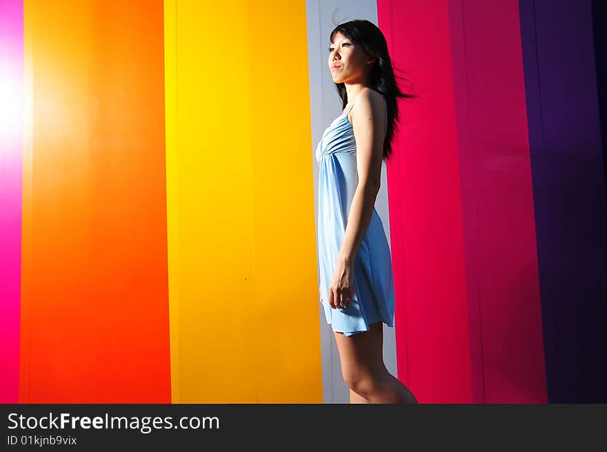 Different poses of female portraits. A colourful world.