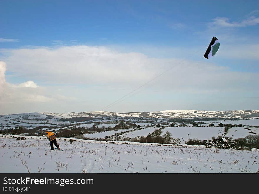 Kite skiing on Dartmoor, Devon