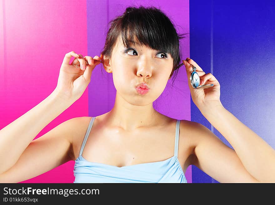 Different poses of female portraits. A colourful world.