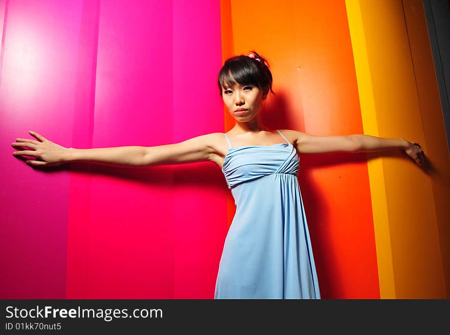 Different poses of female portraits. A colourful world.