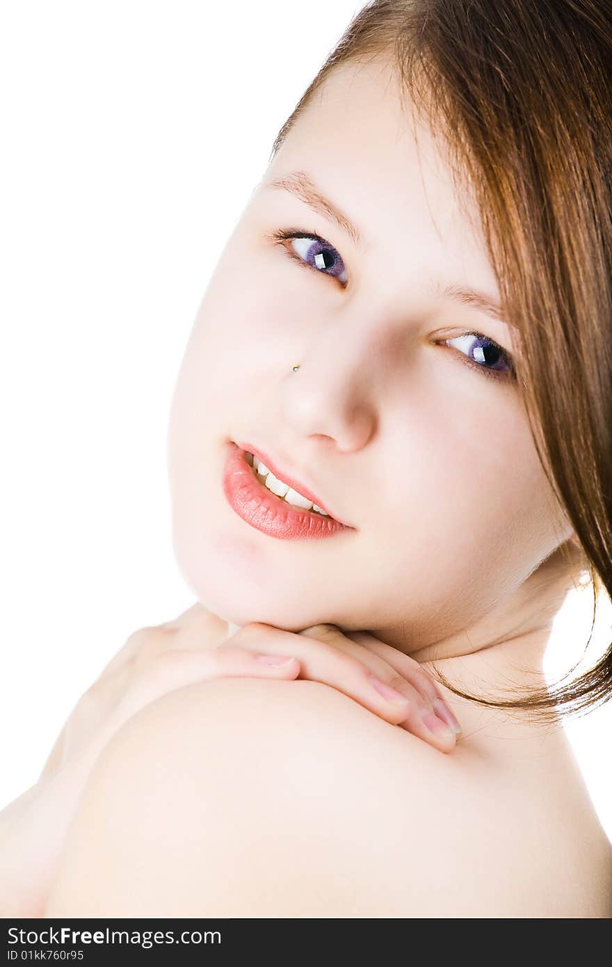 Young beautiful  female on white background