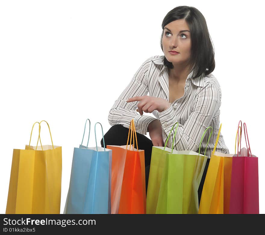 Young Adult Girl With Colored Bags