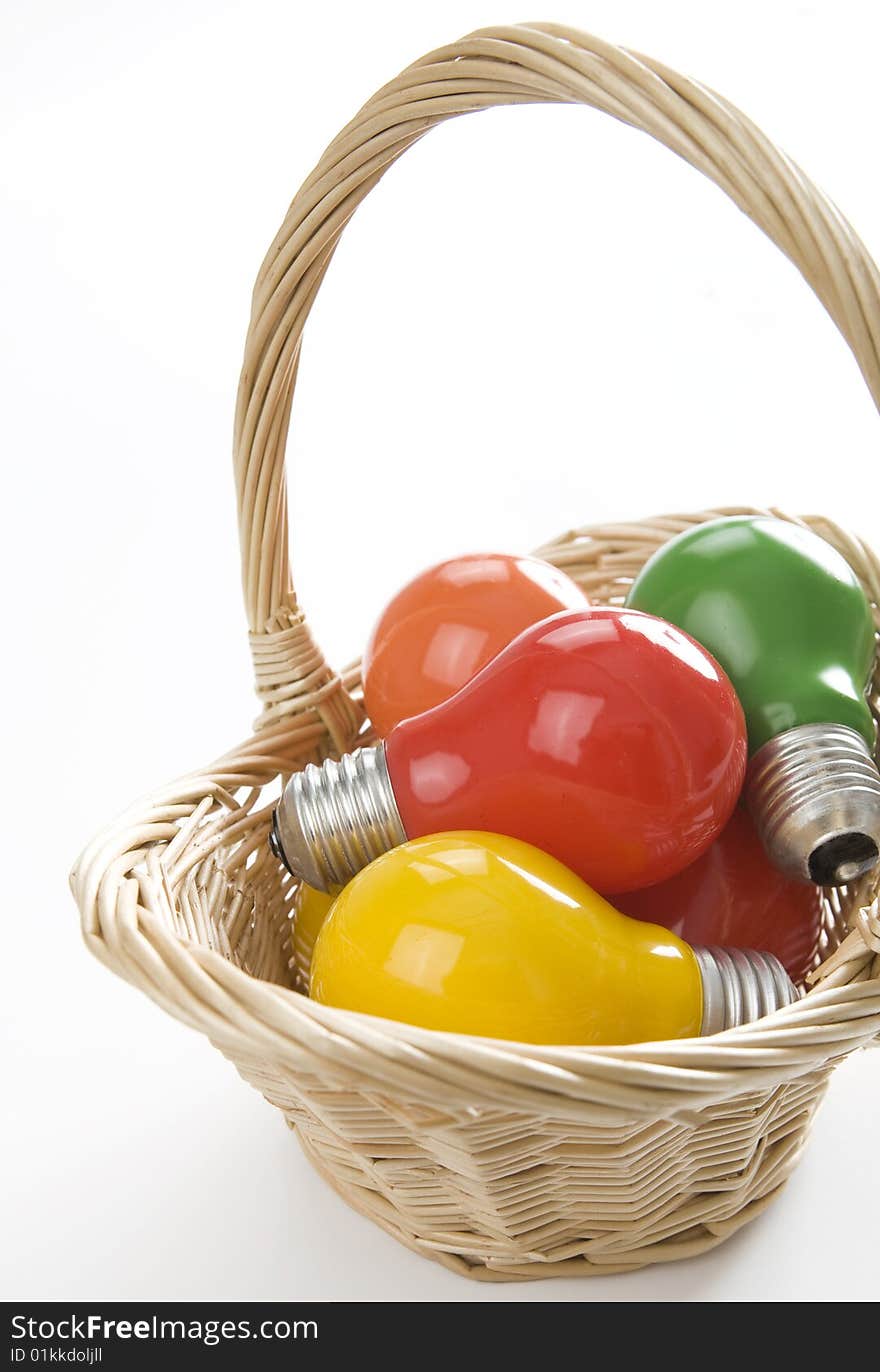 Colorful bulbs in the basket