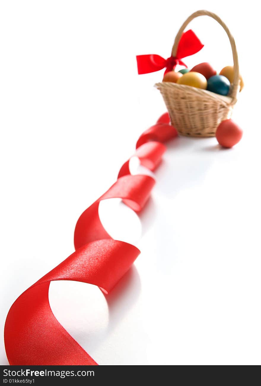 Colorful Easter Eggs With Red Ribbon