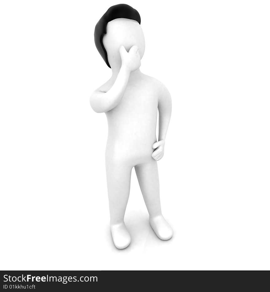 3d character thinking on isolated background