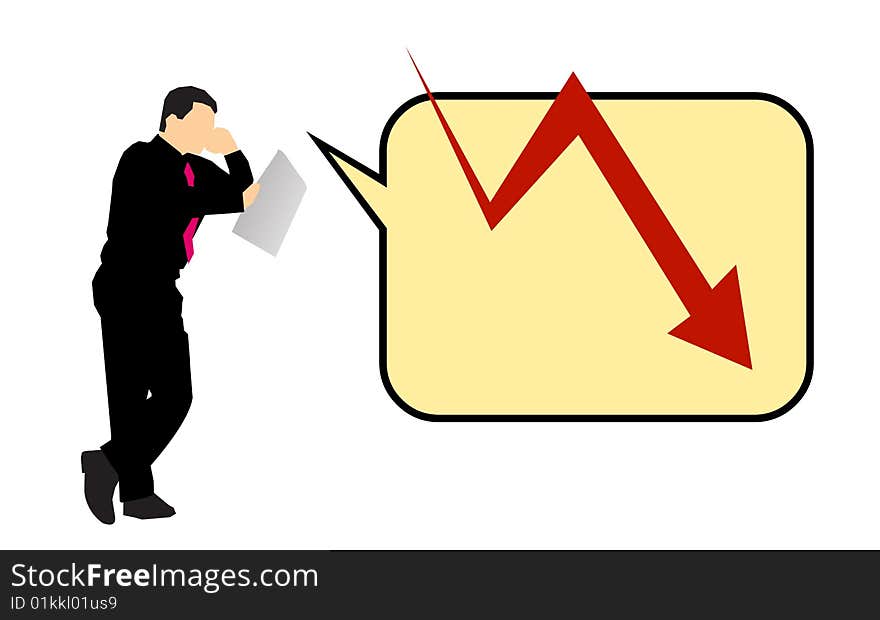 Vector illustration of businessman reading newspaper and speaking on mobile phone about the financial crisis. Vector illustration of businessman reading newspaper and speaking on mobile phone about the financial crisis